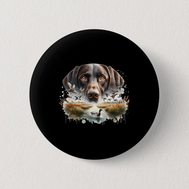 Labrador Retriever med Mallard Ankor som jagar Ank Knapp (Framsida)