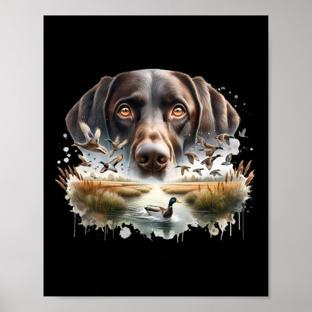 Labrador Retriever med Mallard Ankor som jagar Ank Poster (Framsidan)