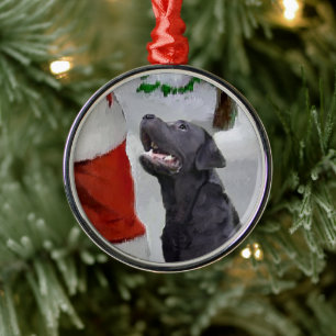 Labrador Retriever möter jultomten Julgransprydnad Metall