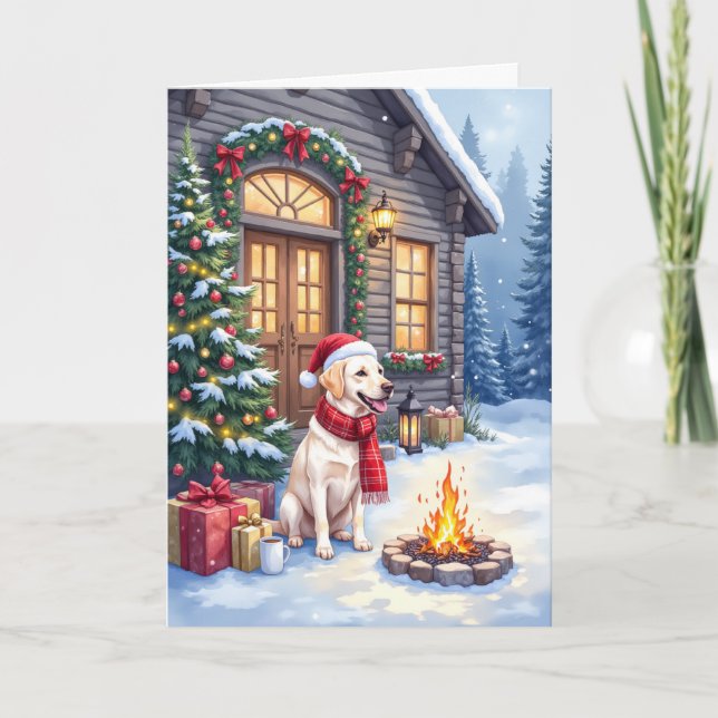 Labrador Retriever Mysig Julstuga Högtid Kort (Framsida)