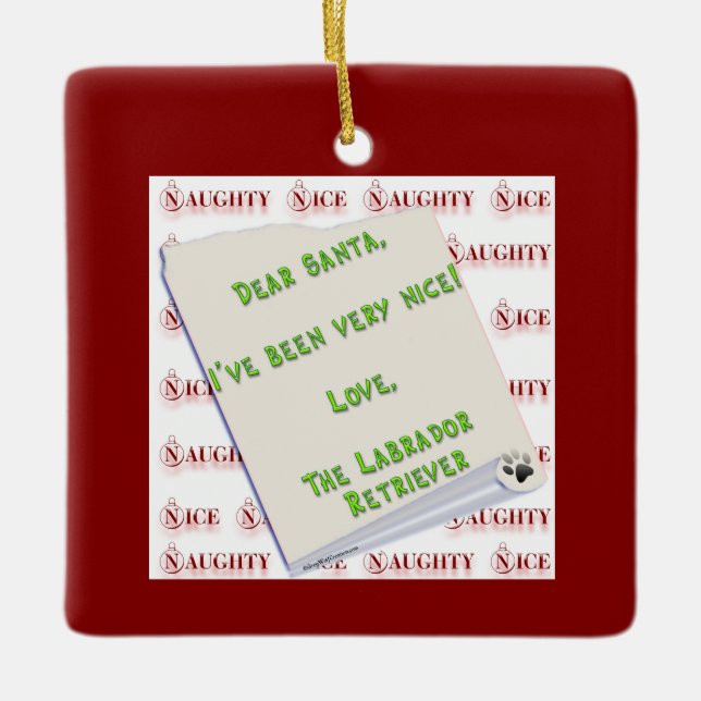 Labrador Retriever Naughty eller Nice Keychain Julgransprydnad Keramik (Framsida)