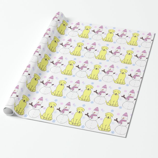 Labrador Retriever och snögubbe Presentpapper (Utrullad)