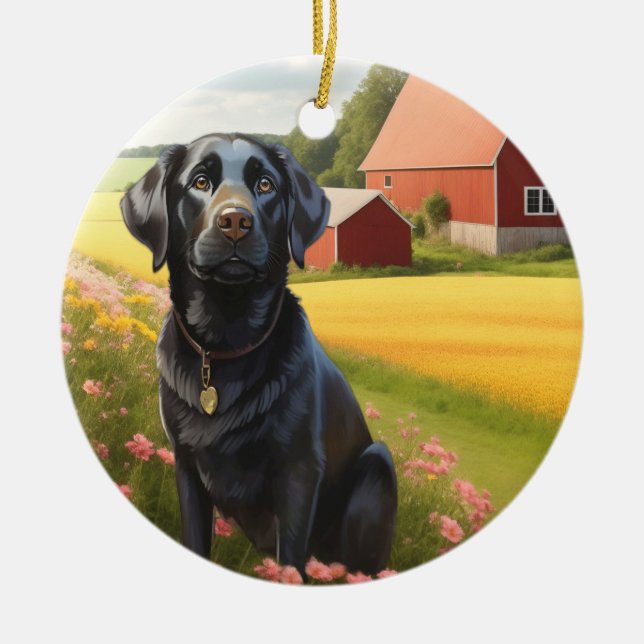 Labrador Retriever på Farm Julgransprydnad Keramik (Framsidan)