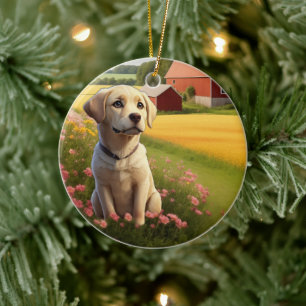 Labrador Retriever på gård Julgransprydnad Keramik