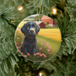 Labrador Retriever på gård Julgransprydnad Keramik