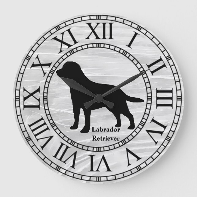Labrador Retriever på Tvättat trä Stor Klocka (Framsida)