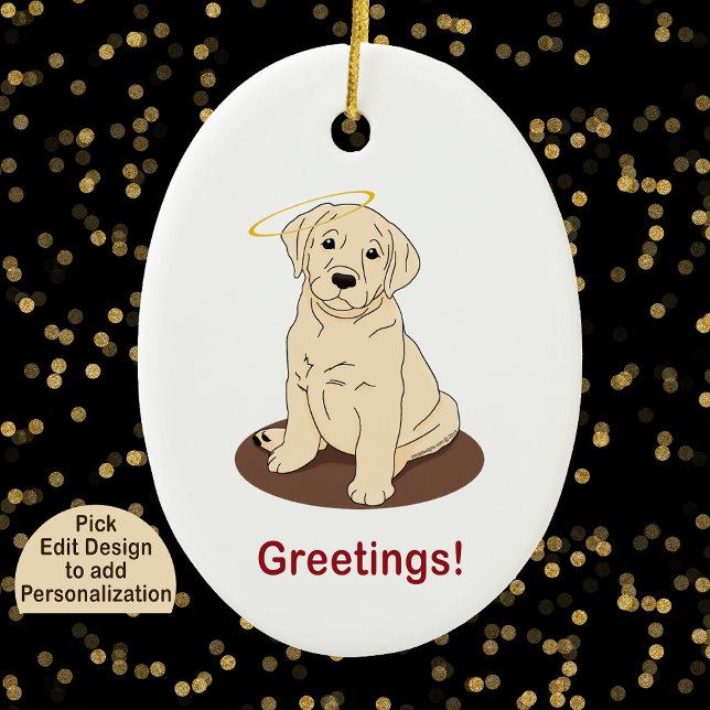 Labrador Retriever Puppy Angel Halo Julgransprydnad Keramik (Choose "Edit Design" to add custom text.)