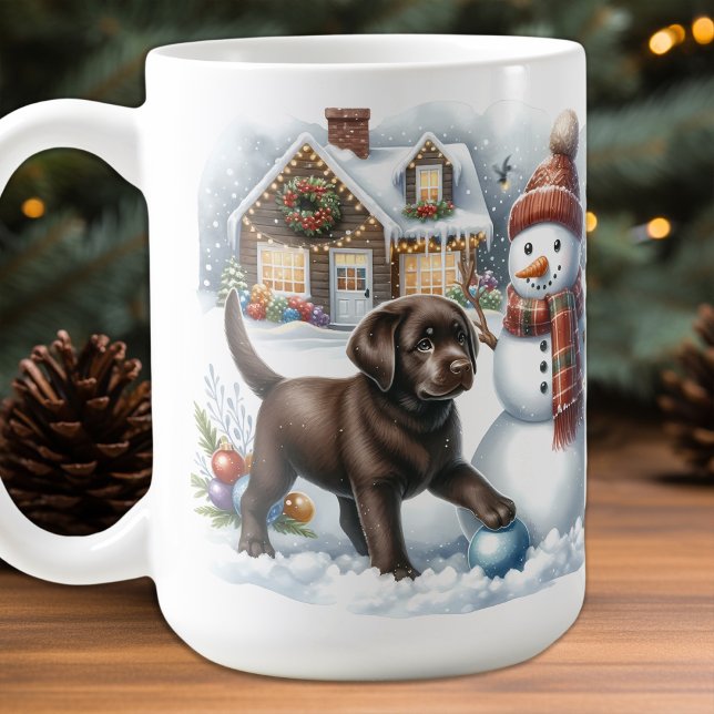 Labrador Retriever Puppy Hund Helgdag Snögubbe Kaffemugg (Skapare uppladdad)