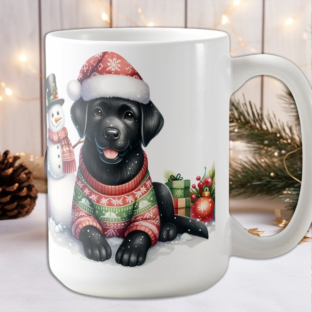 Labrador Retriever Puppy Hund & Snögubbe jul Kaffemugg (Skapare uppladdad)
