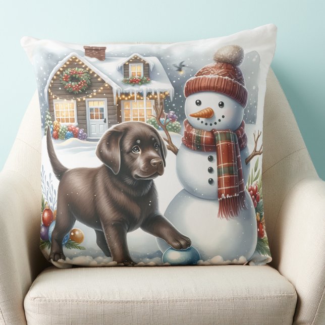 Labrador Retriever Puppy Hund Snögubbe jul Kudde (Skapare uppladdad)