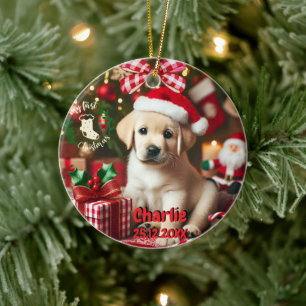Labrador Retriever Puppy Min första jul Julgransprydnad Keramik