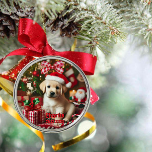 Labrador Retriever Puppy Min första jul Julgransprydnad Metall