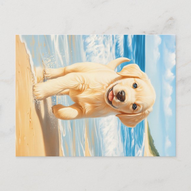 Labrador Retriever Puppy på Beach Vykort (Framsida)