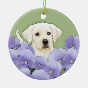 Labrador Retriever Puppy Painting Original Hund Ar Julgransprydnad Keramik