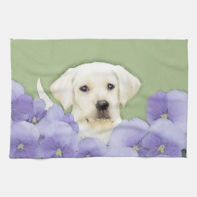 Labrador Retriever Puppy Painting Original Hund Ar Kökshandduk (Horisontell)