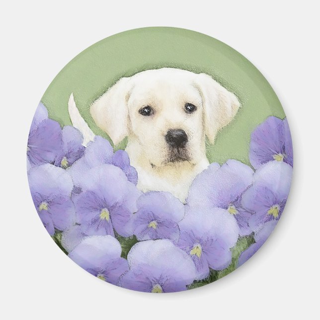 Labrador Retriever Puppy Painting Original Hund Ar Magnet (Framsidan)