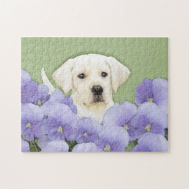 Labrador Retriever Puppy Painting Original Hund Ar Pussel (Horisontell)
