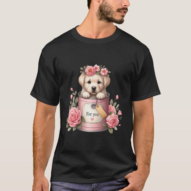 Labrador Retriever Puppy Rosa Flower Bucket Gult T Shirt (Framsida)