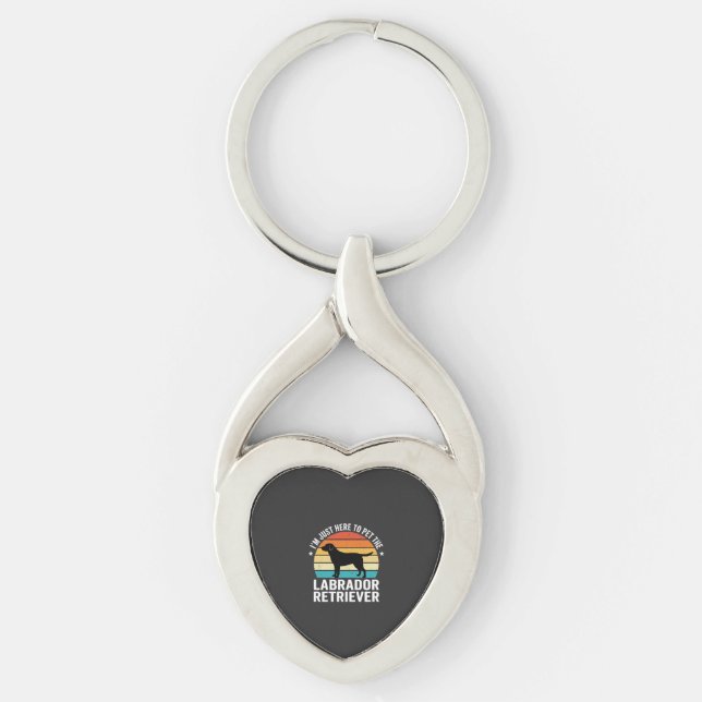 Labrador Retriever Retro Hund Knullar Twisted Heart Silverfärgad Nyckelring (Framsidan)