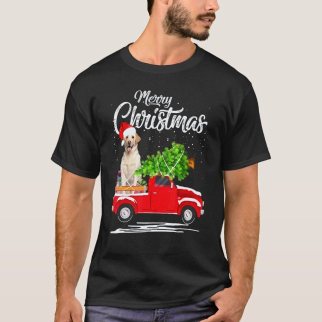 Labrador Retriever Ridå Röd Lastbil Jul Pyjamas T Shirt (Framsida)