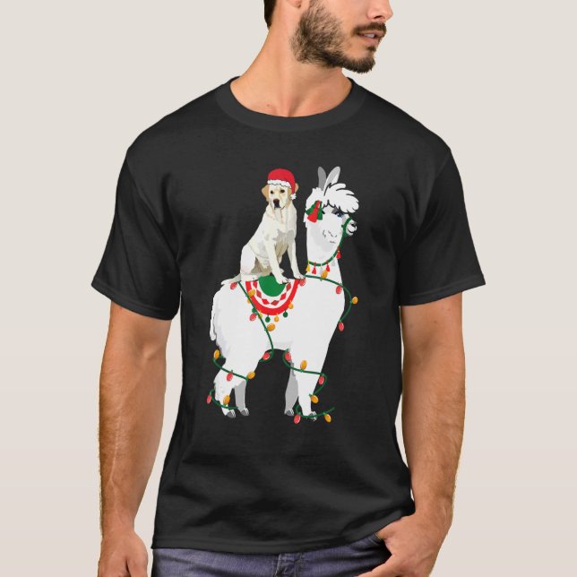 Labrador Retriever Riding Llama Ljus Santa Chri T Shirt (Framsida)