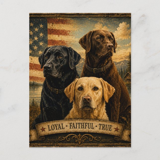  Labrador Retriever Rustic American Flag  Vykort (Framsida)