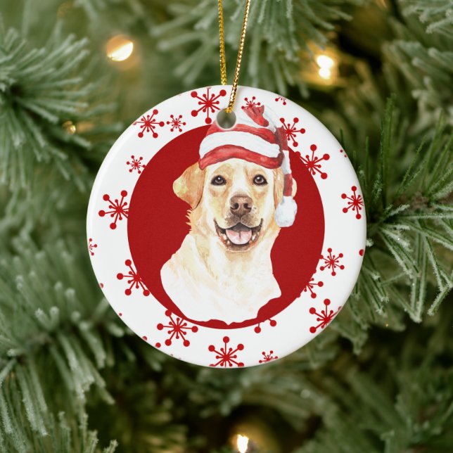 Labrador Retriever Santa Hat Red Snowflake Julgransprydnad Keramik (Träd)