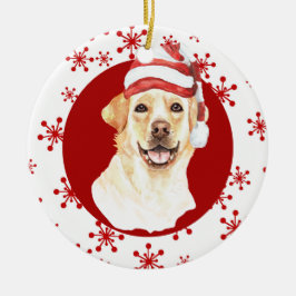 Labrador Retriever Santa Hat Red Snowflake Julgransprydnad Keramik