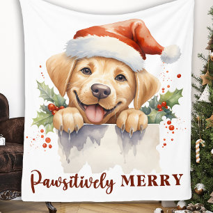 Labrador Retriever Santa Puppy Hund jul Fleecefilt
