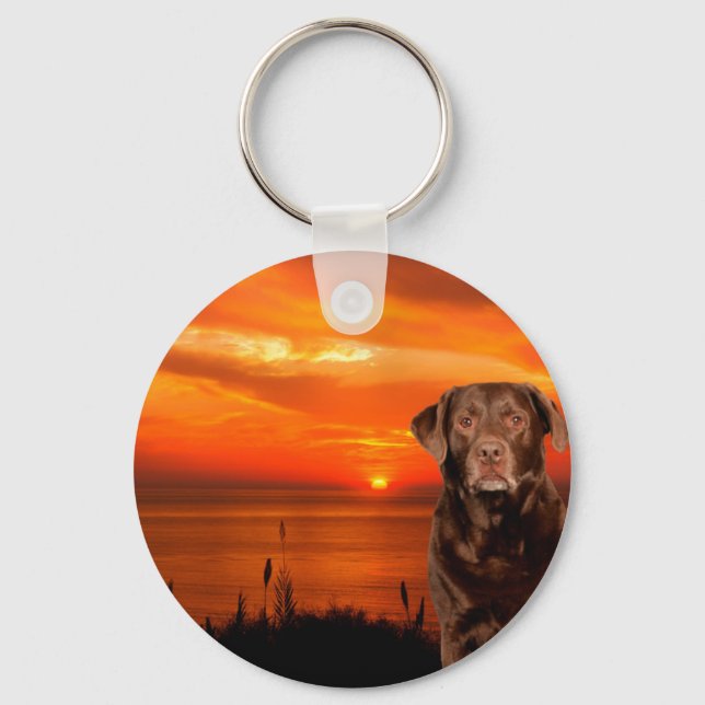 Labrador Retriever Sitta bredvid Sunset Hund Nyckelring (Framsida)