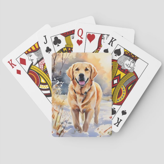 Labrador Retriever Snö Bild Watercolor Hund Casinokort (Baksidan)