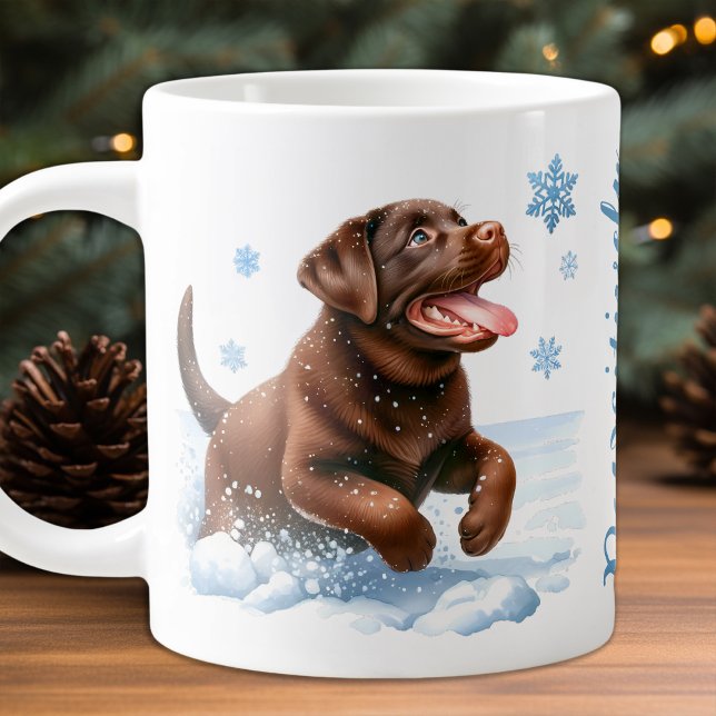 Labrador Retriever Snöflingor Puppy Hund Jumbo Mugg (Skapare uppladdad)