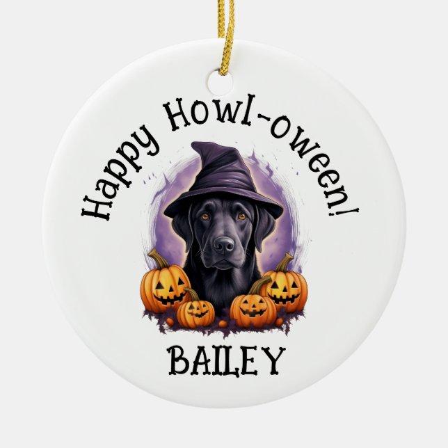Labrador Retriever Svart lab Hund Halloween Julgransprydnad Keramik (Framsidan)