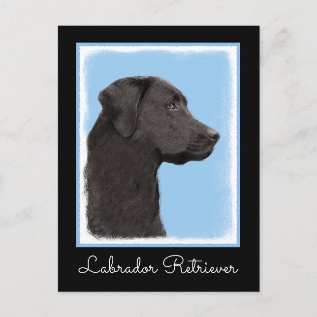 Labrador Retriever Svart Målning Original Hundkons Vykort (Framsida)