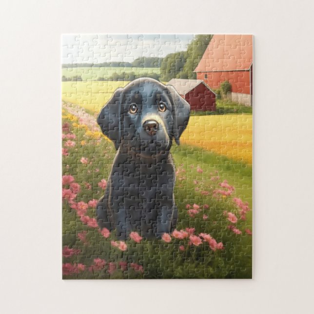 Labrador Retriever Svart Valp Pussel (Vertikal)
