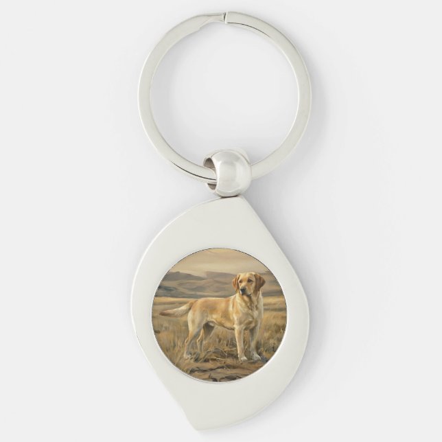 Labrador Retriever Swirl Silverfärgad Nyckelring (Framsidan)