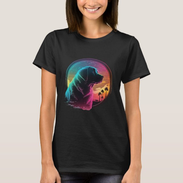 Labrador Retriever Synthwave 80s Retrowave Aesthet T Shirt (Framsida)
