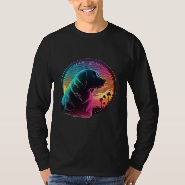 Labrador Retriever Synthwave 80s Retrowave Aesthet T Shirt (Framsida)
