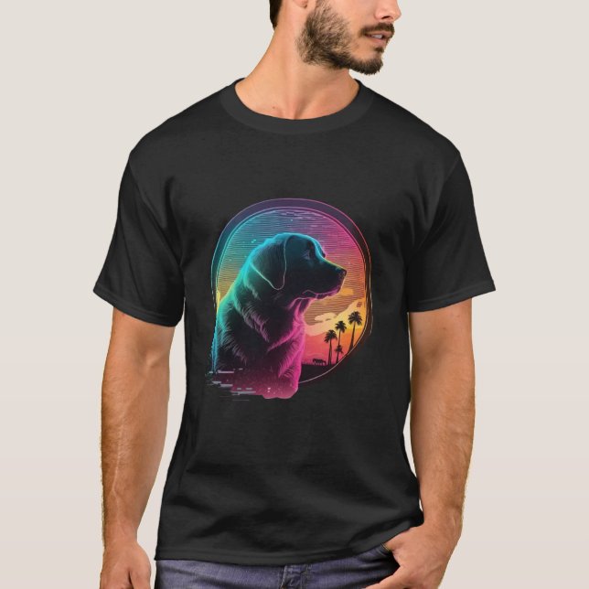 Labrador Retriever Synthwave 80s Retrowave Aesthet T Shirt (Framsida)