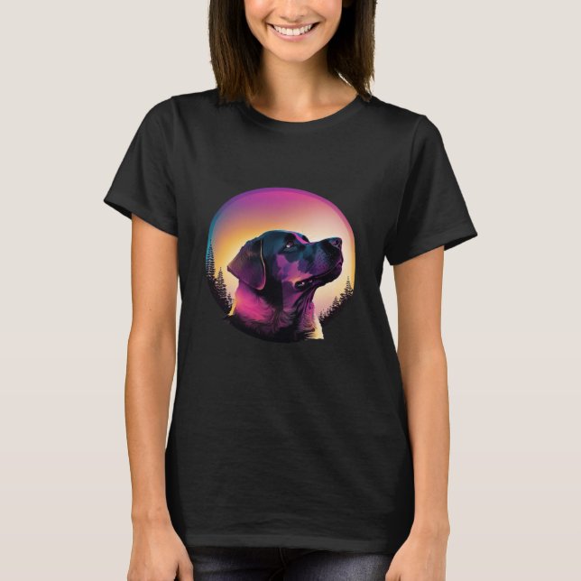 Labrador Retriever Synthwave 80s Retrowave Aesthet T Shirt (Framsida)