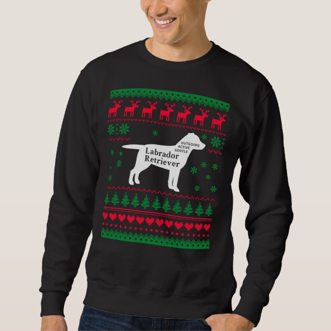 Labrador Retriever Ugly jul Sweater Julafton Lab Lång Ärmad Tröja (Framsida)
