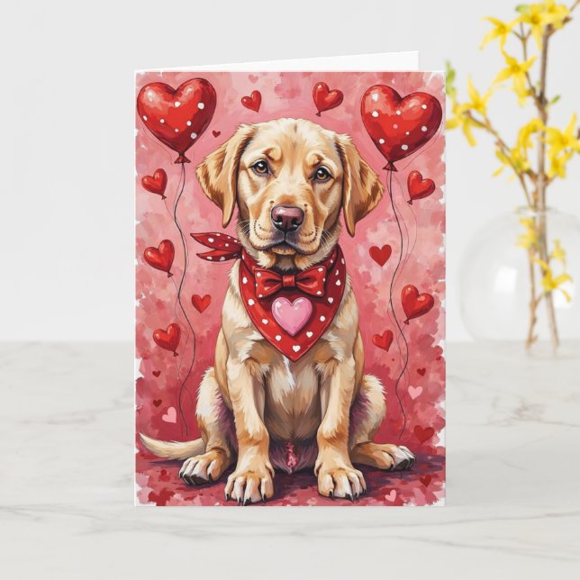 Labrador Retriever Valentine’s Day Dog with Hearts Kort (Gul blomma)