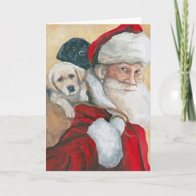 Labrador Retriever Valp Santa Hund Art Greeting Ca Kort (Framsida)