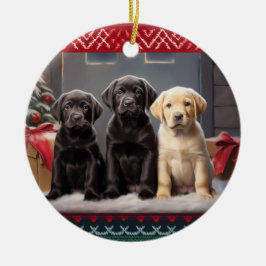 Labrador Retriever-valpar jul Julgransprydnad Keramik
