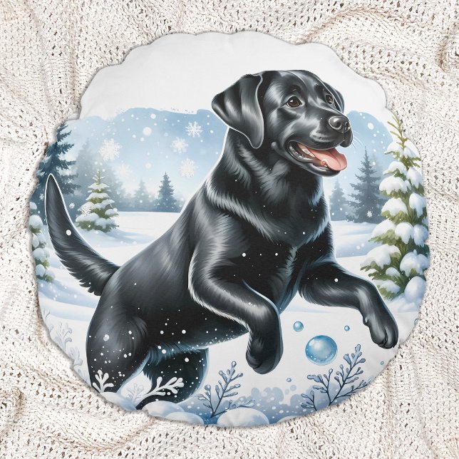 Labrador Retriever Winter-Hund, jul Rund Kudde (Skapare uppladdad)