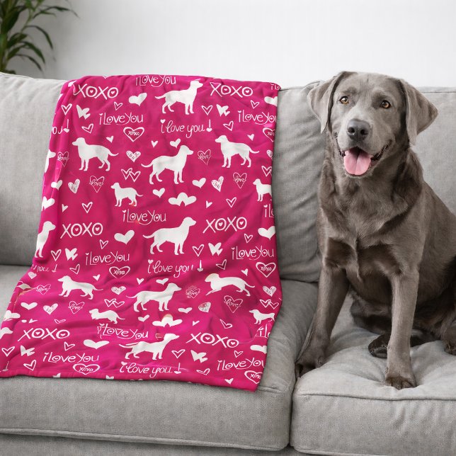 Labrador Retrieverfilt med hjärtan doodles  Fleecefilt (Black Lab Retriever blanket)