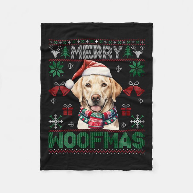 Labrador Retrievers God jul Woofmas Hund Lo Fleecefilt (Framsidan)