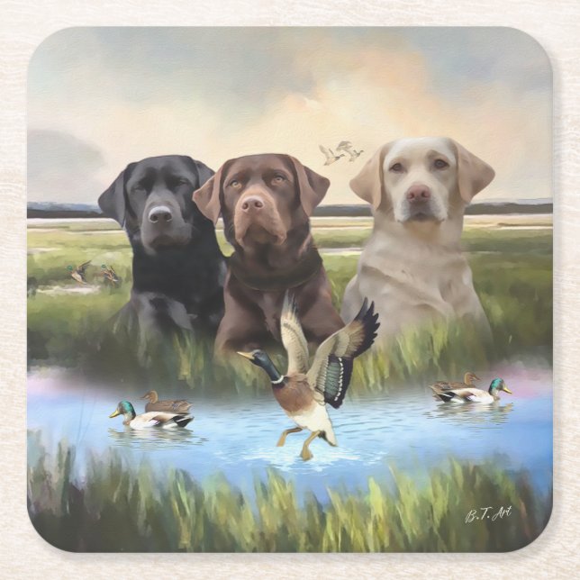 Labrador Retrievers, (Hunting hundar) Underlägg Papper Kvadrat (Framsidan)