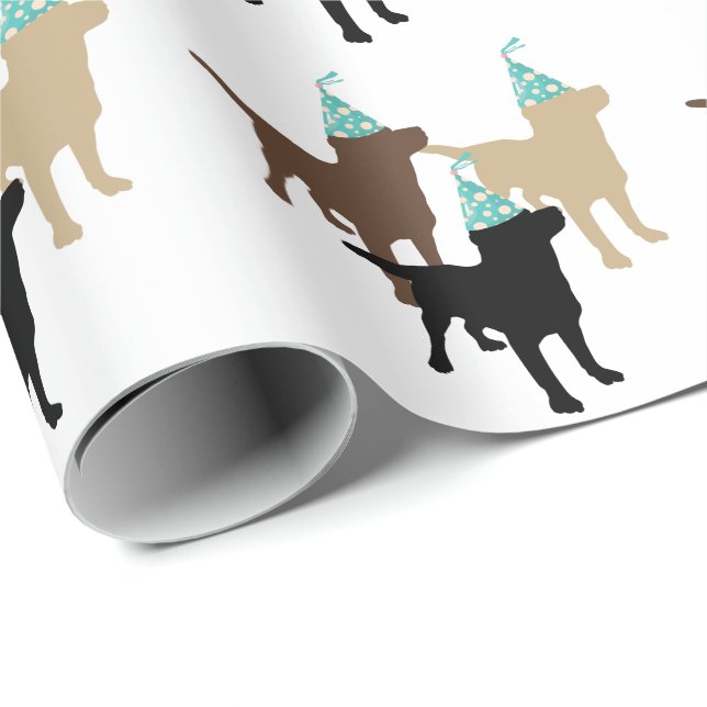 Labrador Retrievers in Födelsedagsfest Hat Presentpapper (Rullad Hörn)