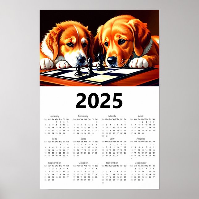 Labrador Retrievers spelar schess 2025-kalender Poster (Framsidan)